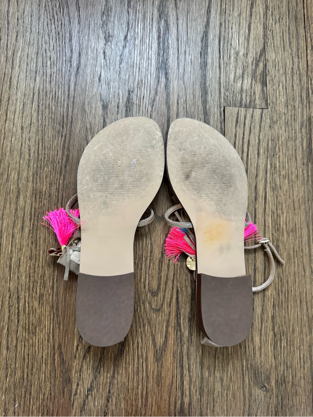 Lilly Pulitzer Metallic Gold Tassel Sandals with Neon Multi-Tassel Accent - Picture 7 of 7